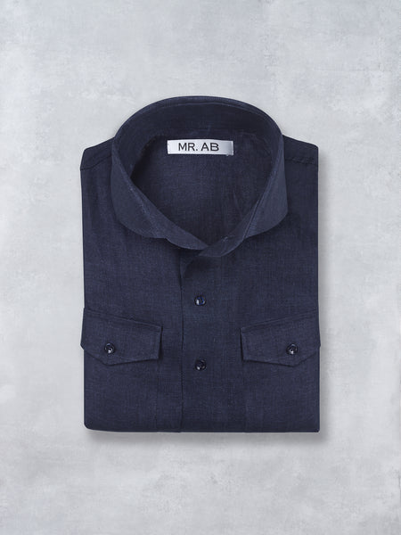LINEN POCKET SHIRT NAVY