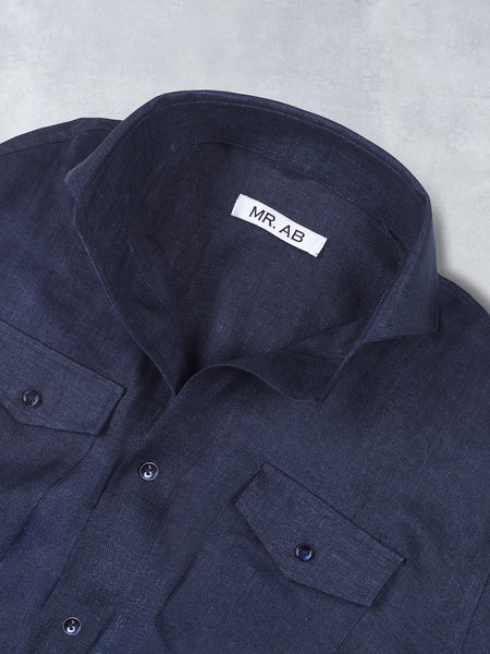 LINEN POCKET SHIRT NAVY