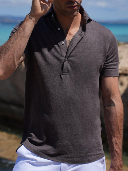 LINEN POLO SS BROWN