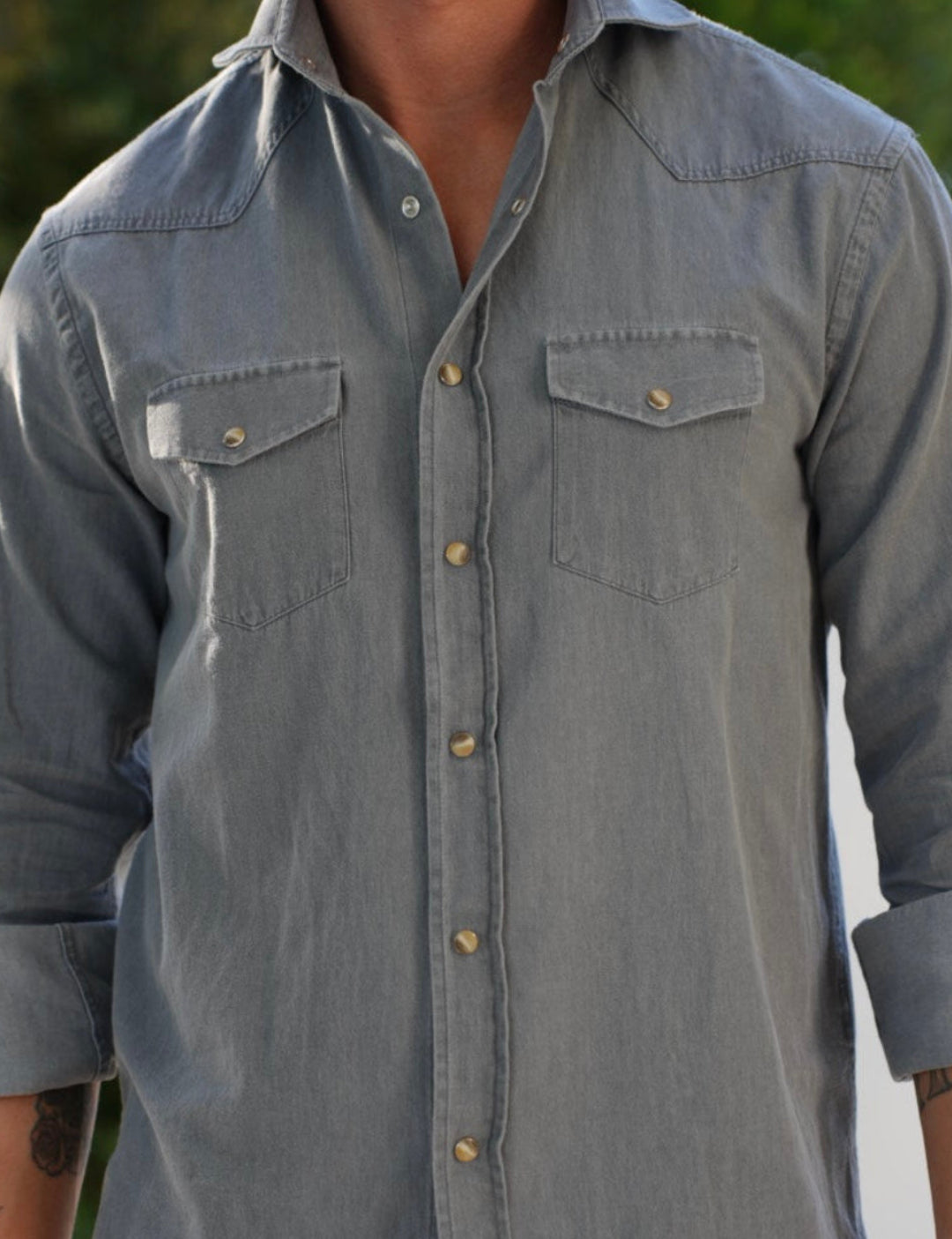 SNAP DENIM SHIRT LIGHT GREY