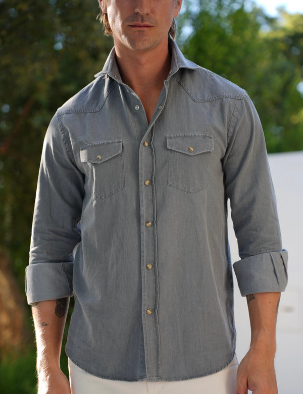 SNAP DENIM SHIRT LIGHT GREY