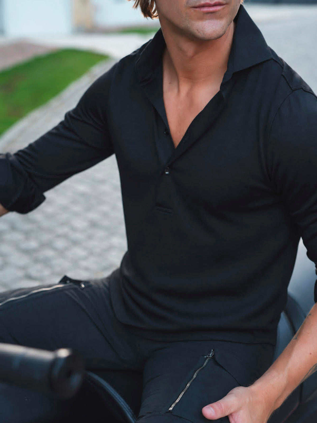 EXTRAFINE MERINO POLO BLACK