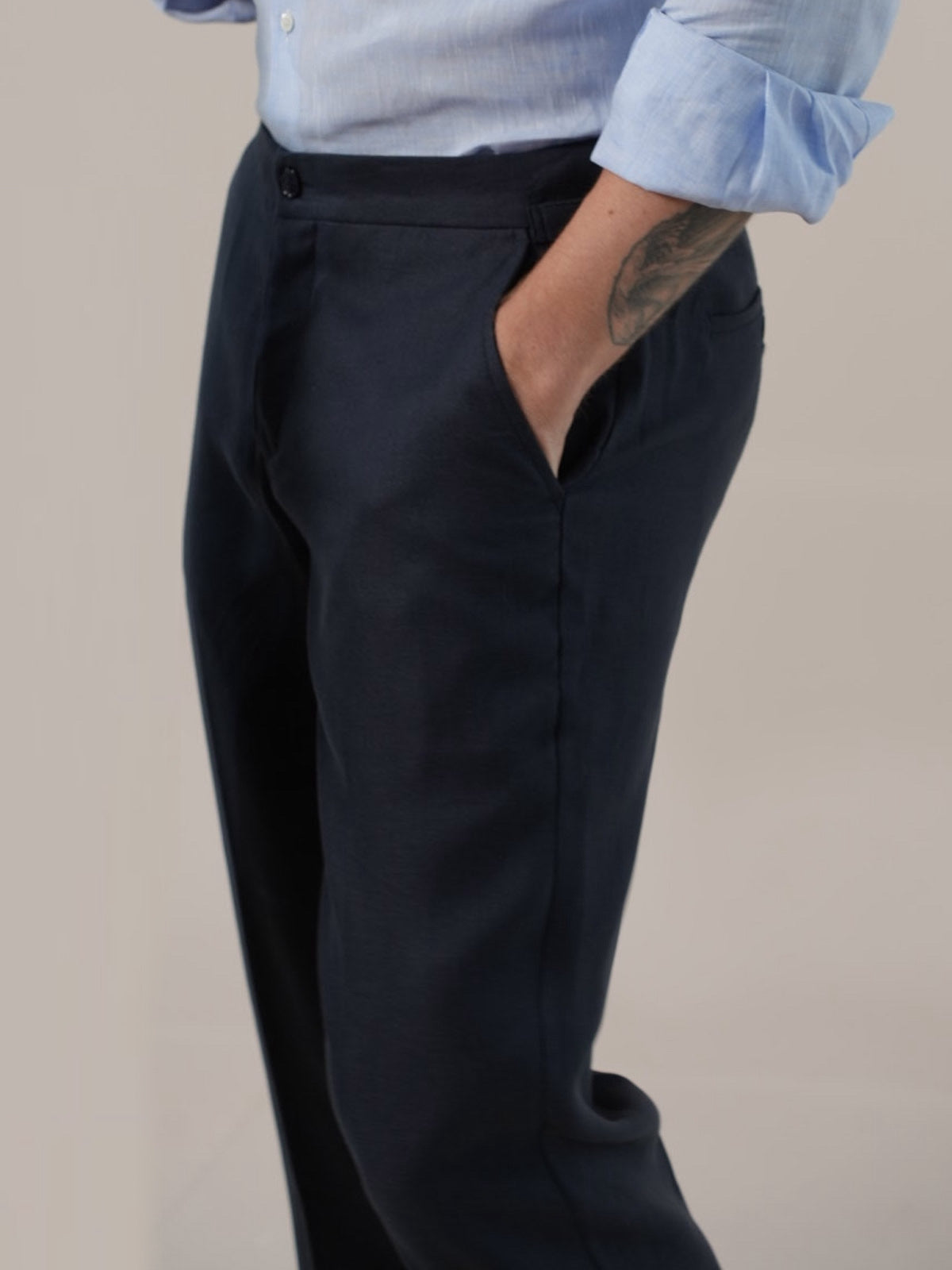 TRAVEL LINEN PANT NAVY