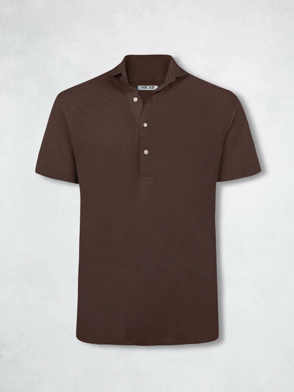 LINEN POLO SS BROWN