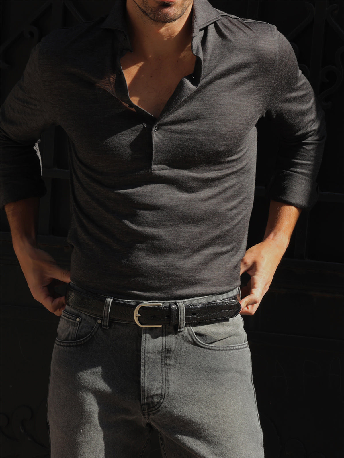 EXTRAFINE MERINO POLO DARK GREY
