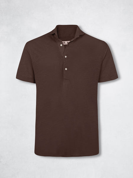 LINEN POLO SS BROWN