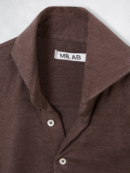 LINEN POLO SS BROWN