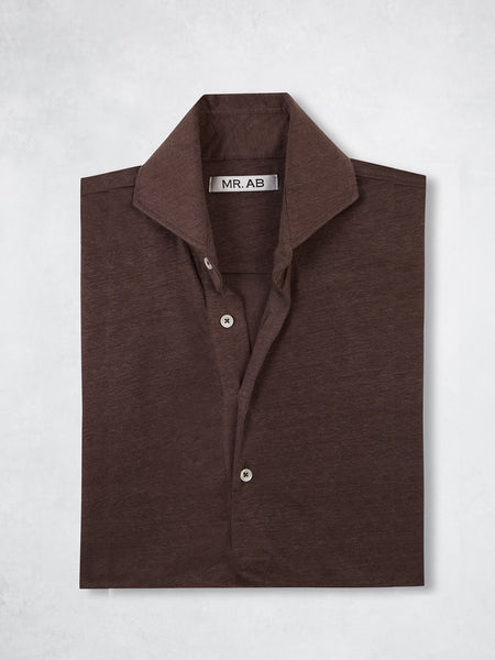 LINEN POLO SS BROWN
