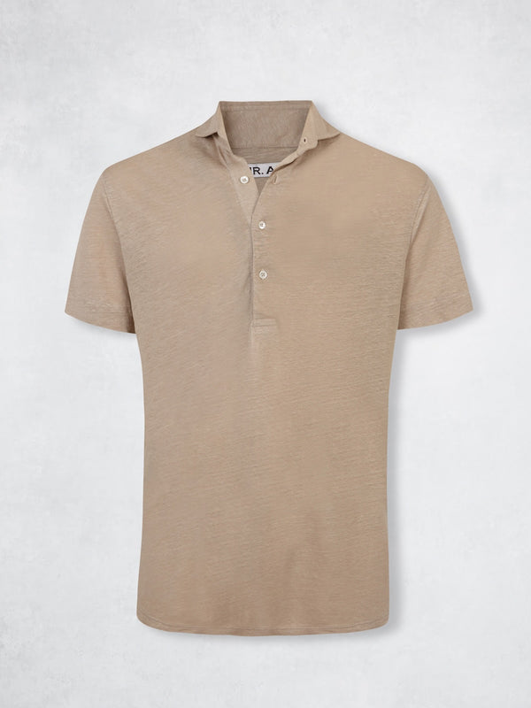 LINEN POLO SS SAND