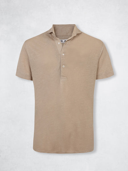LINEN POLO SS SAND