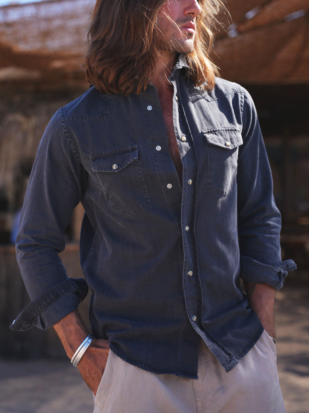 SNAP DENIM SHIRT GREY