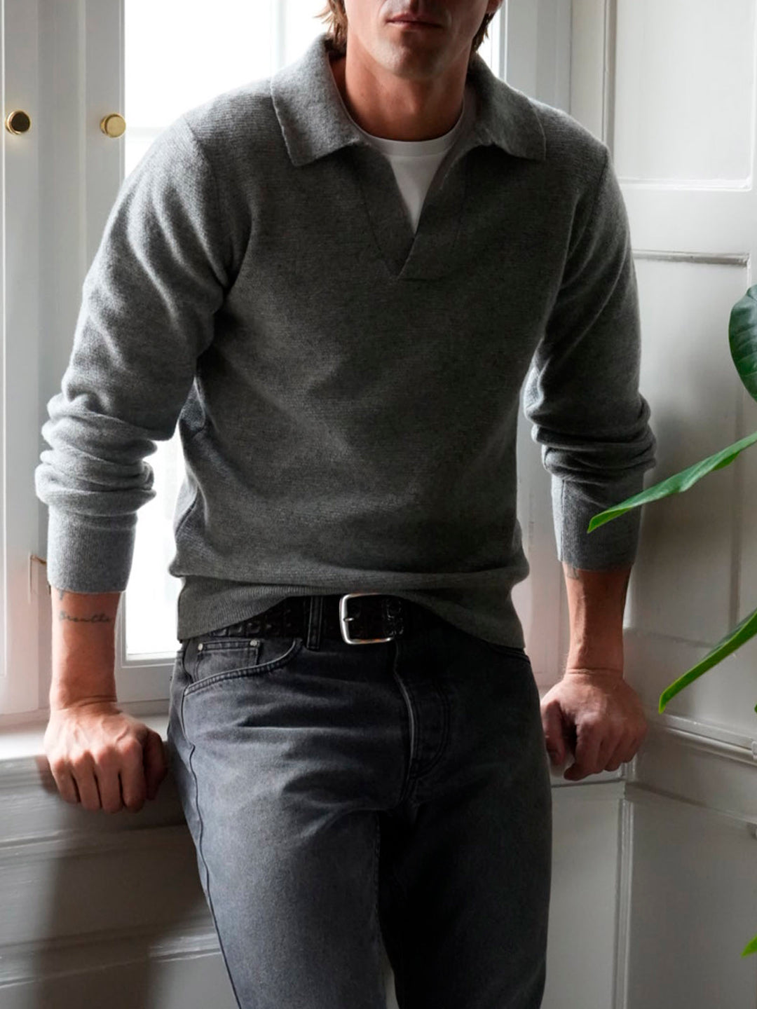 WOOL TRICOT POLO GREY