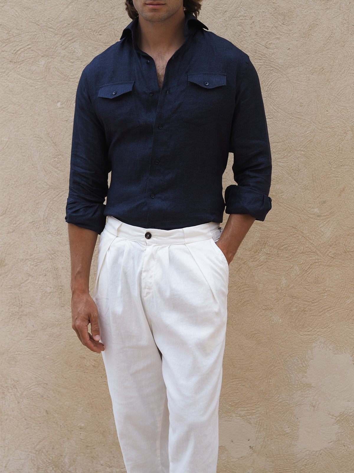 LINEN POCKET SHIRT NAVY