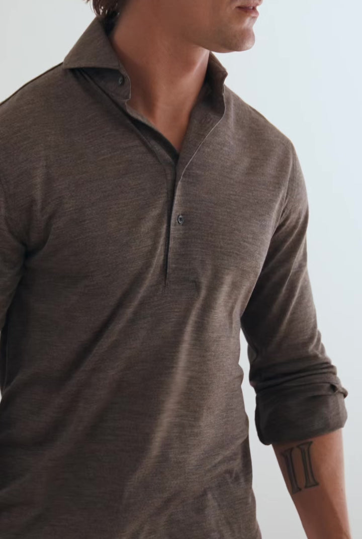 EXTRAFINE MERINO POLO BROWN