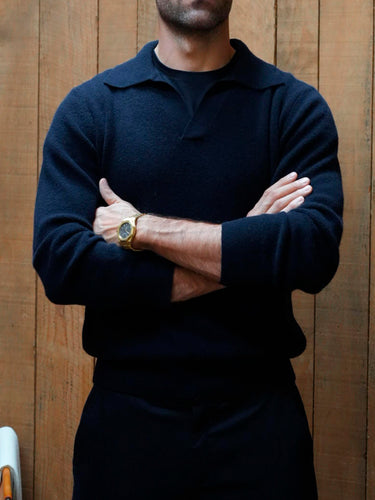 WOOL TRICOT POLO NAVY